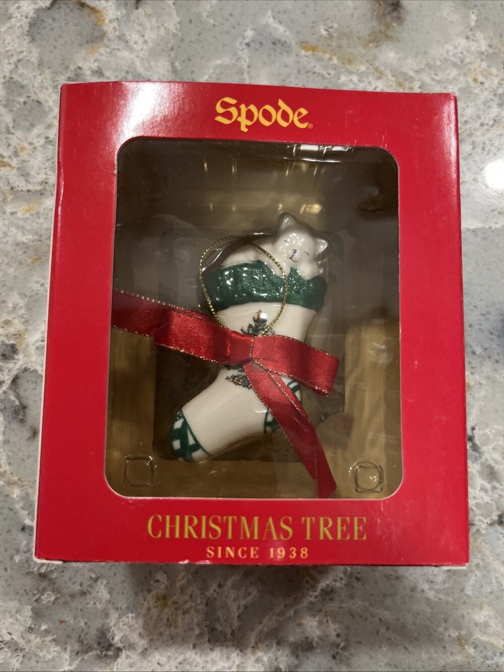 SPODE Kitten Stocking Ornament Festive Christmas Holiday Hanging Decor Tree